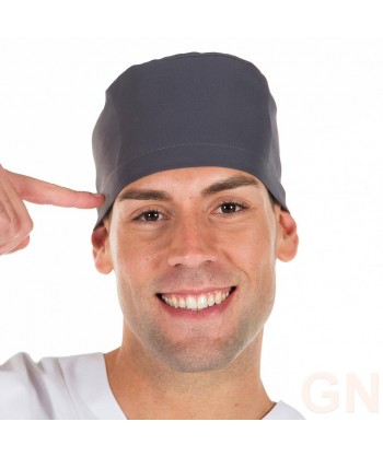 Gorro sanitario liso de microfibra con gomas o tiras color gris marengo