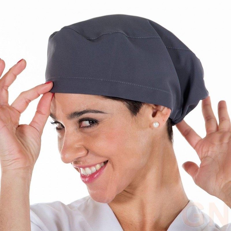 Gorro sanitario liso de microfibra con gomas o tiras color gris marengo
