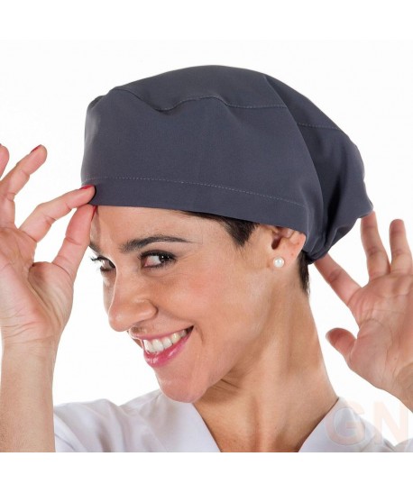 Gorro sanitario liso de microfibra con gomas o tiras color gris marengo