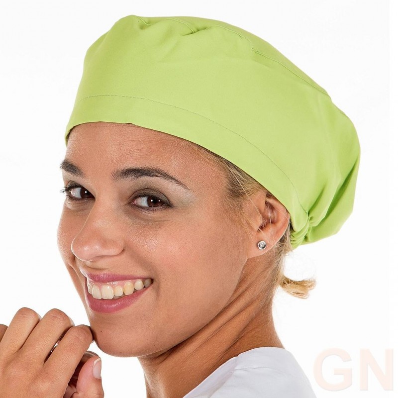 Gorro sanitario liso de microfibra con gomas o tiras. Color pistacho