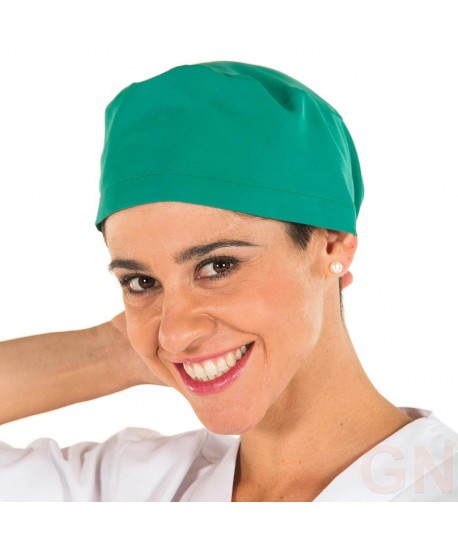 Gorro sanitario liso de microfibra con gomas o tiras. Color verde
