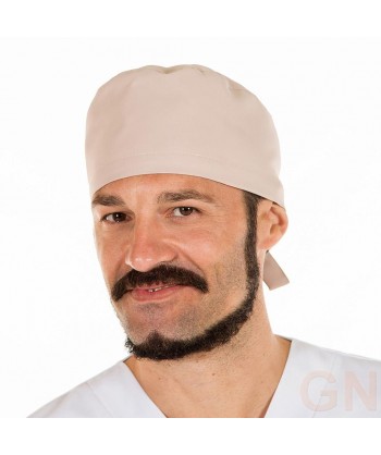 Gorro sanitario liso de microfibra con gomas o tiras. Color arena