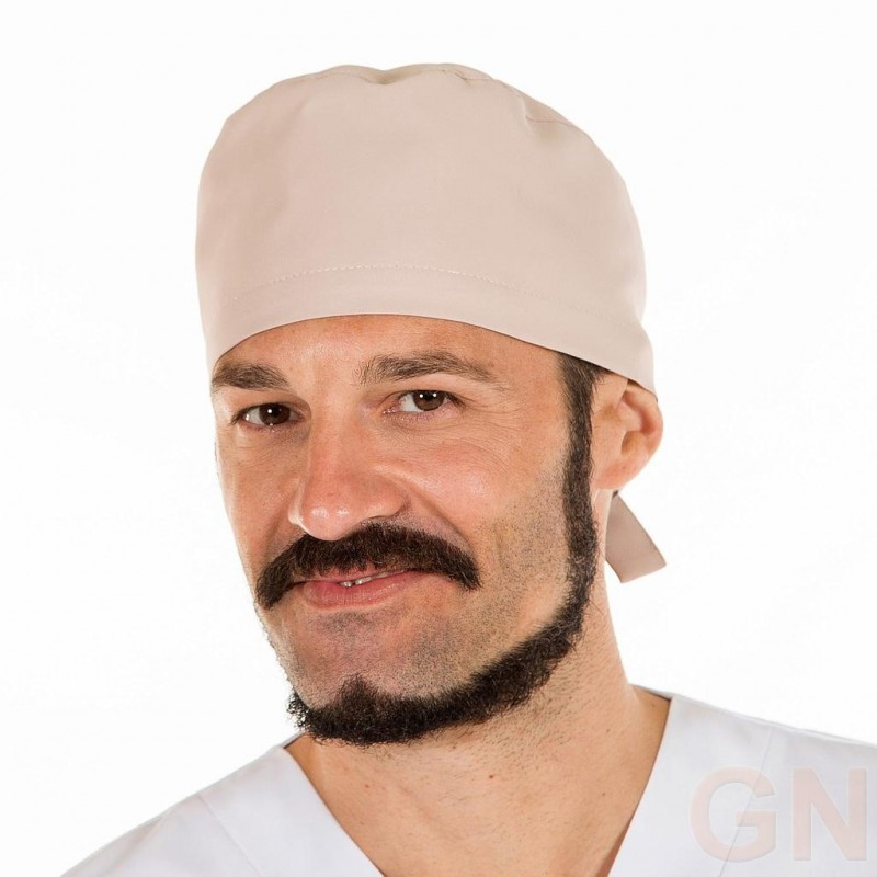 Gorro sanitario liso de microfibra con gomas o tiras. Color arena