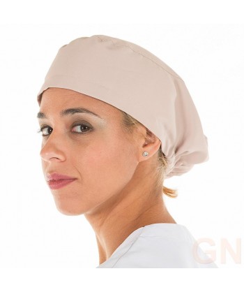 Gorro sanitario liso de microfibra con gomas o tiras. Color arena