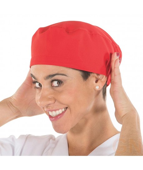 Gorro sanitario liso de microfibra con gomas o tiras. Color rojo