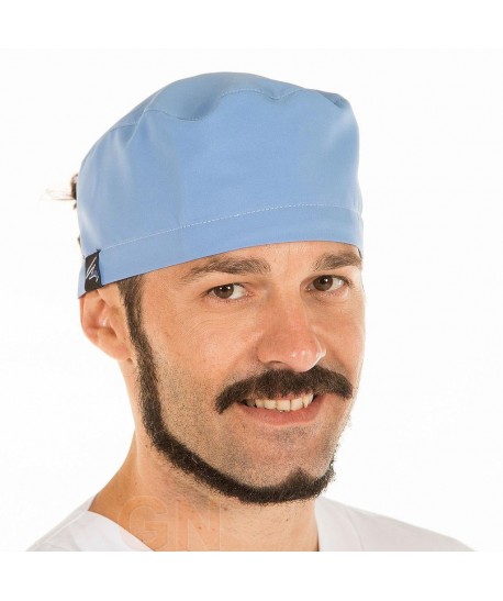 Gorro sanitario liso de microfibra con gomas o tiras. Color celeste