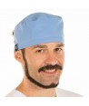 Gorro sanitario liso de microfibra con gomas o tiras. Color celeste