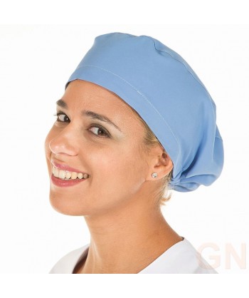 Gorro sanitario liso de microfibra con gomas o tiras. Color celeste