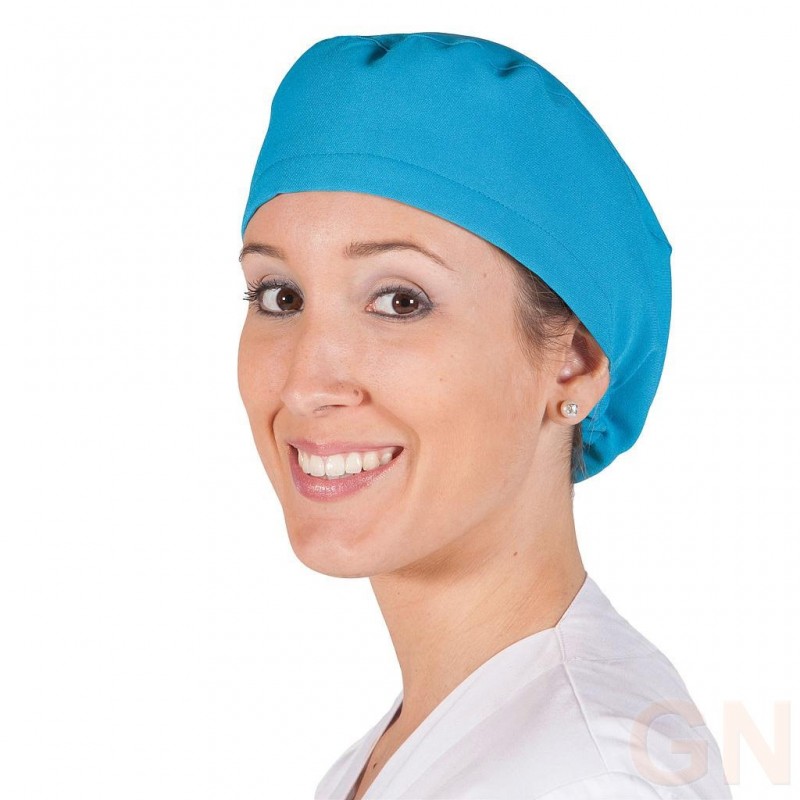 Gorro sanitario liso de microfibra con gomas o tiras. Color turquesa