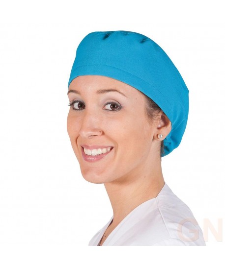 Gorro sanitario liso de microfibra con gomas o tiras. Color turquesa
