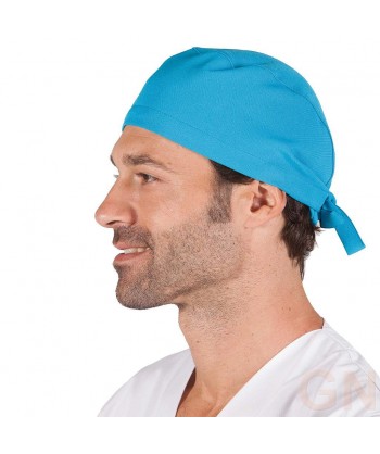 Gorro sanitario liso de microfibra con gomas o tiras. Color turquesa