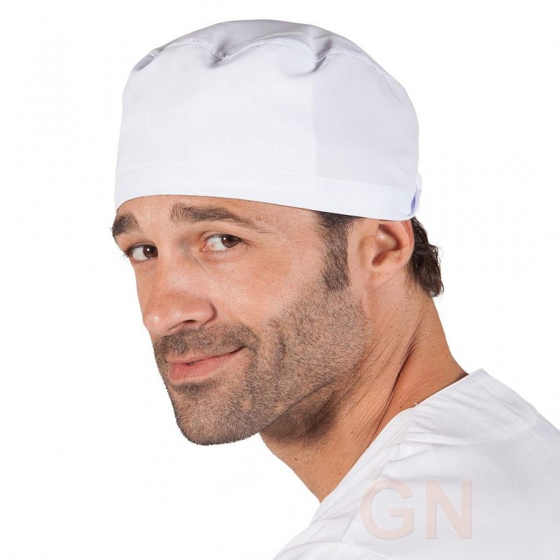 Gorro sanitario transpirable con tiras. Color blanco
