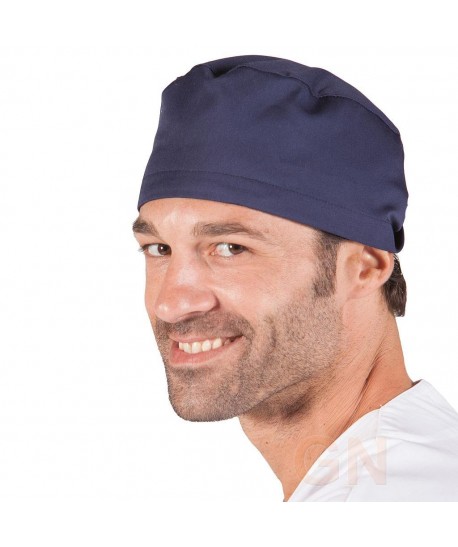 Gorro sanitario liso de microfibra con gomas o tiras. Color marino