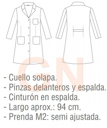 Bata sanitaria de señora de manga larga y sin puños