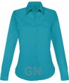 Camisa de manga larga con bolsillo para mujer, color turquesa