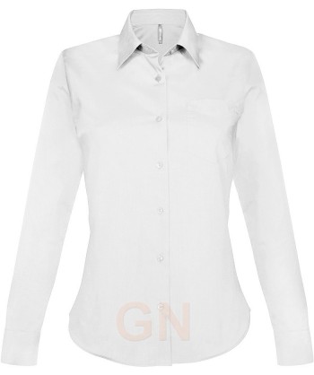 Camisa de manga larga con bolsillo para mujer, color blanco