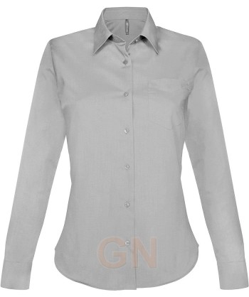 Camisa de manga larga con bolsillo para mujer, color color platta