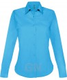 Camisa de manga larga con bolsillo para mujer, color celeste