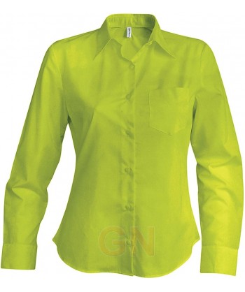Camisa de manga larga con bolsillo para mujer, color verde lima