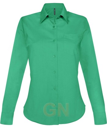 Camisa de manga larga con bolsillo para mujer, color verde kelly