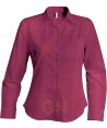 Camisa de manga larga con bolsillo para mujer, color burdeos