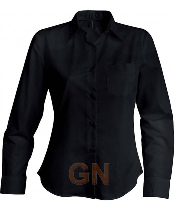 Camisa de manga larga con bolsillo para mujer, color negra
