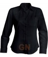 Camisa de manga larga con bolsillo para mujer, color negra