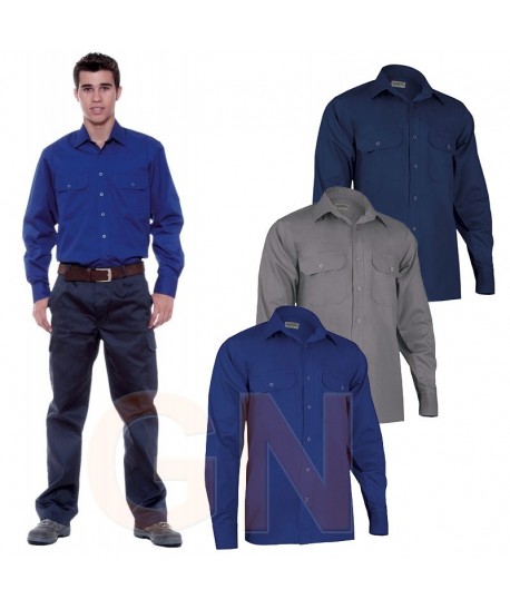 Camisa manga larga de algodón con bolsillos