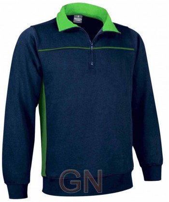 Sudadera bicolor media cremallera marino/verde manzana