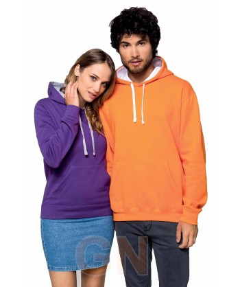 Sudadera bicolor con capucha de caballero naranja/blanco