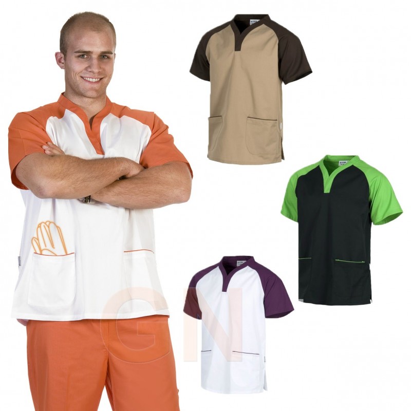 Casaca manga corta y cuello pico con bolsillos unisex