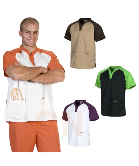 Casaca manga corta y cuello pico con bolsillos unisex