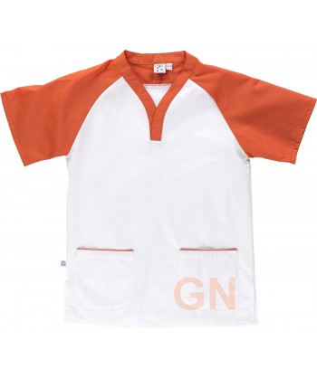 Casaca manga corta y cuello pico con bolsillos unisex