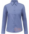 Camisa de manga larga con bolsillo para mujer, color azul cobalto