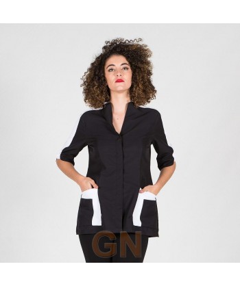 Blusa de microfibra de manga corta y corchetes para esteticista