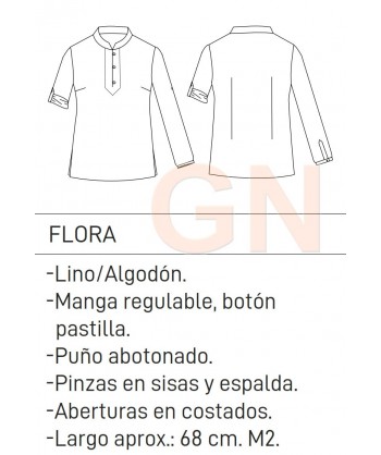 Camisa ibicenca entallada de lino para hostelería