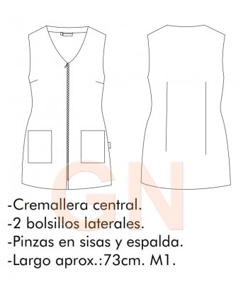 Blusa sin mangas con cierre cremallera central para esteticista