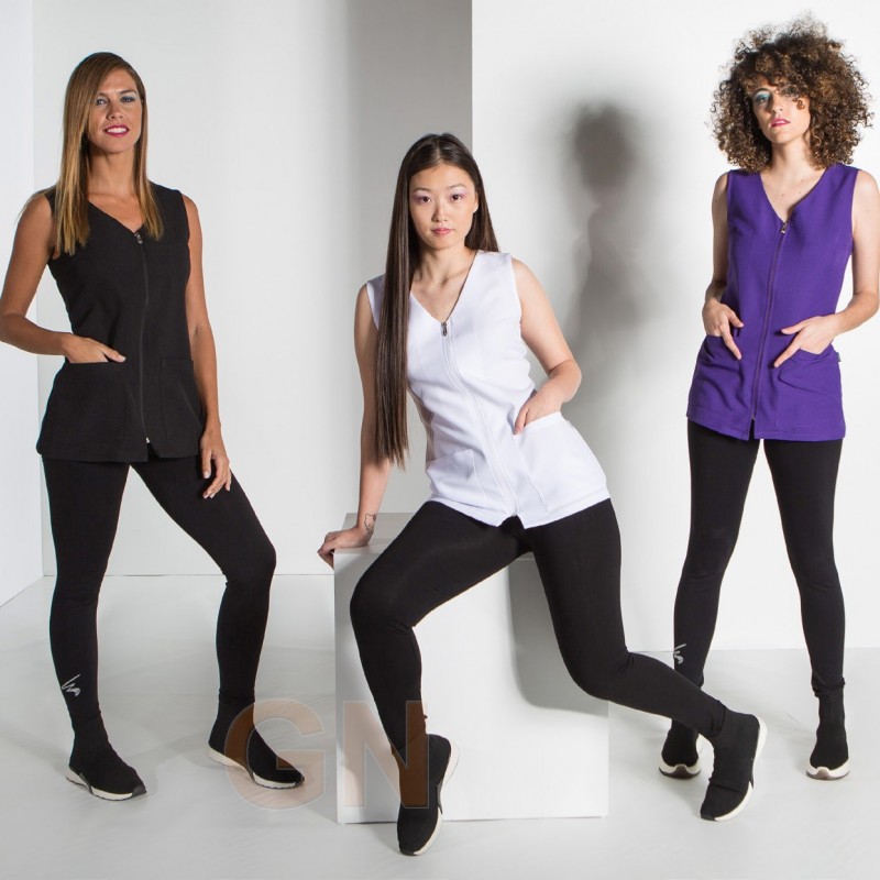 Blusa sin mangas con cierre cremallera central para esteticista