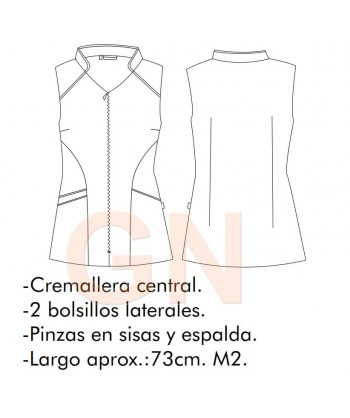 Blusa de microfibra sin mangas para esteticista con cremallera central