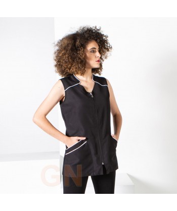 Blusa de microfibra sin mangas para esteticista con cremallera central