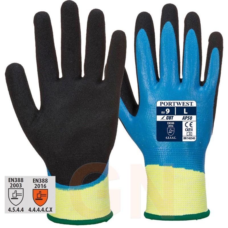 Guante grip impermeable de nitrilo con nivel anticorte 5 o D