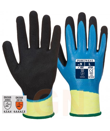 Guante grip impermeable de nitrilo con nivel anticorte 5 o D