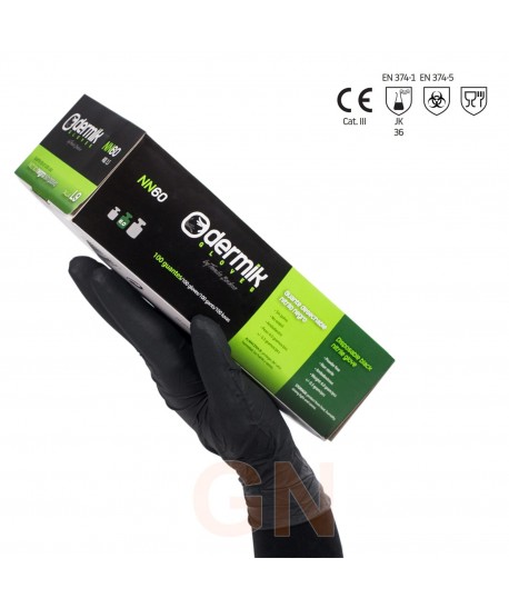 Guante desechable de nitrilo grueso sin polvo color negro