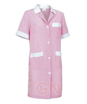 Bata económica de manga corta combinada mil rayas color rosa