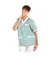 Casaca de señoras de manga corta con cuello pico y botones color verde