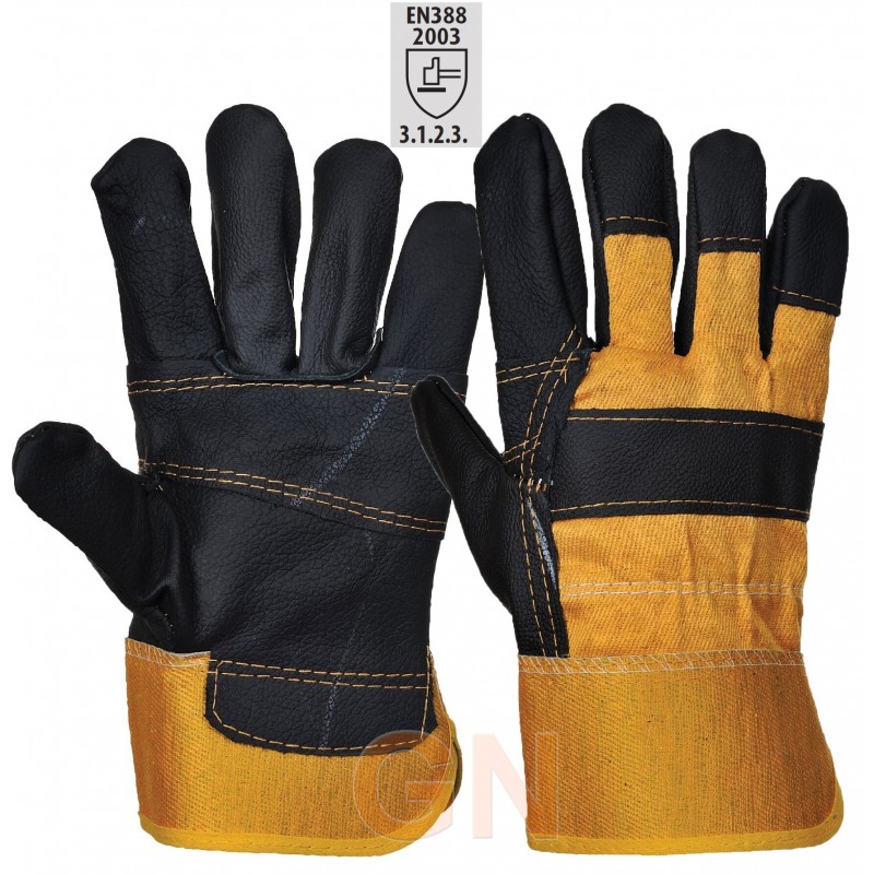 Guantes de piel con manguitos de lona