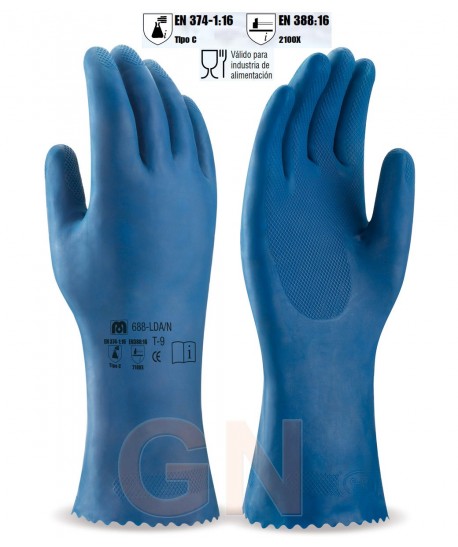 Guantes largos de látex azul para industria de la alimentación
