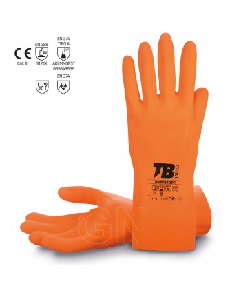 Guantes largos de látex grueso color naranja para productos químicos
