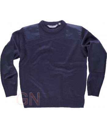Jersey de cuello redondo con refuerzos en codos color azul marino