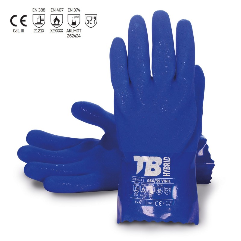 Guante azul de triple capa de PVC